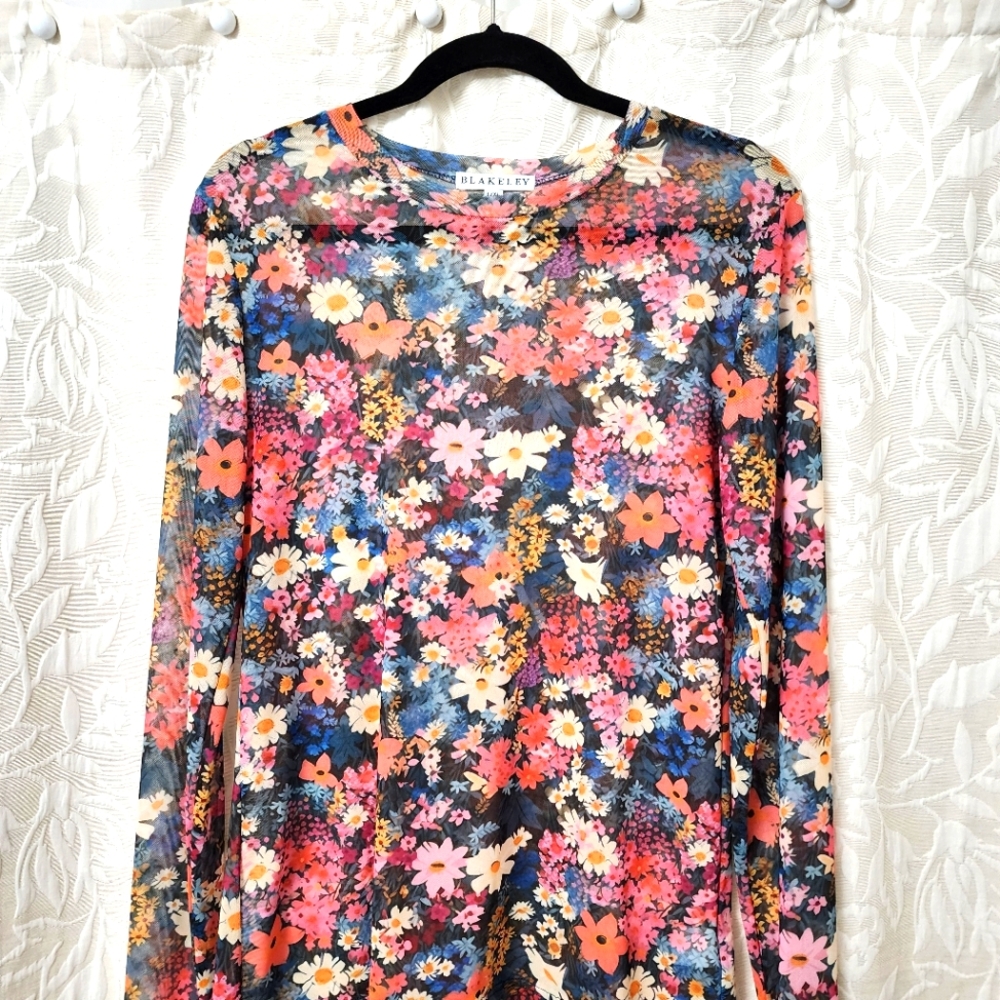 Floral Long Sleeve Top, See Through 92% Polyester ☆ 8% Spandex. - Picture 1 of 9